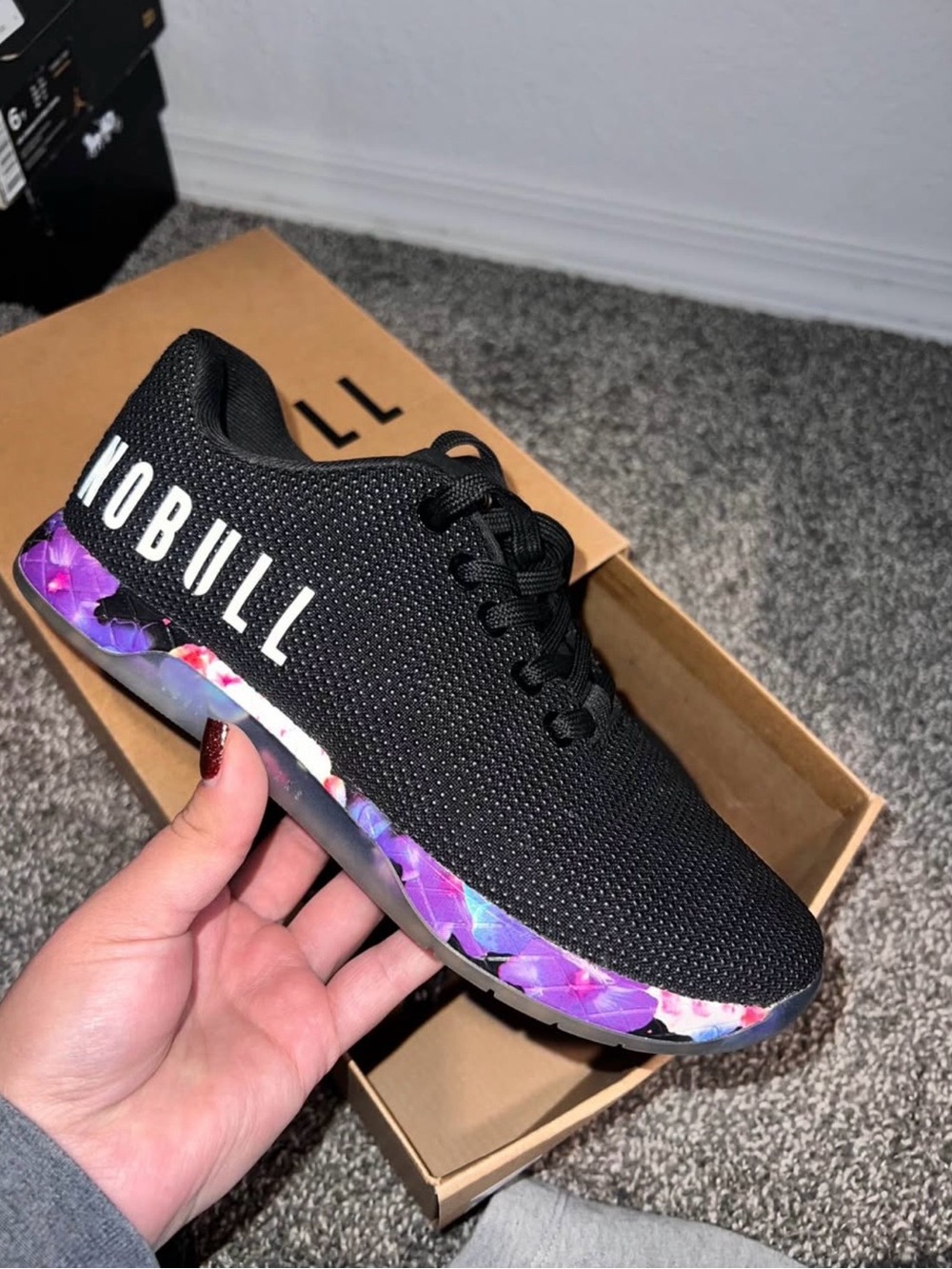 NOBULL Black Knit Sneaker with Purple Floral Accent